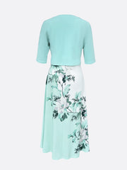 Chic Crop Top and Floral Tank Dress Duo - Versatile Semi-Sheer Half-Sleeve & Full-Length Set - Perfect for Social Outings, Womens Fashion