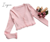 Ingvn - Kawaii Fairycore Pink Sweater Women Aesthetic Streetwear Long Sleeve Crop Tops Y2k E-girl Autumn Knittwear Outfit Femme