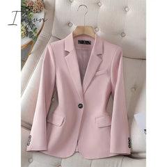 Ingvn - Single Button Blazers for Women 2023 New Spring Long Sleeve Slim Women Blazer Chic Office Ladies Notched Solid Coat