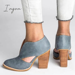 Ingvn - Round Toe Women Chunky Heel Casual Pu Ankle Boots
