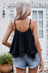 Ingvn - Scoop Neck Spaghetti Strap Ruffle Hem Tank