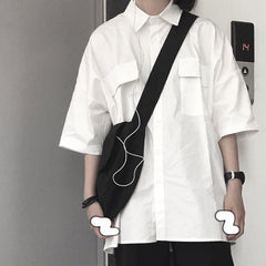Short Sleeve Shirt Women White Turn Down Collar Basic Casual Teen Gril Student Oversize Shirt Women Loose Blouse