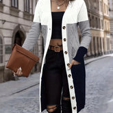 Versatile Long Sleeve Color Block Single Breasted Cardigan for Spring & Fall, Women's Clothing