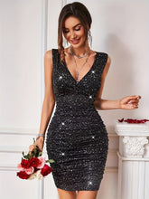 Sparkling V Neck Cocktail Dress, Elegant Sleeveless Bodycon Dress For Party & Banquet, Women's Clothing Wedding/Evening dress/Occasion/Engagement/Ceremony