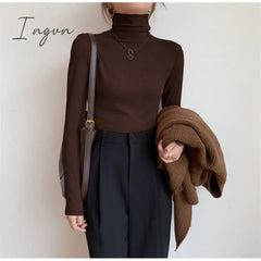 Ingvn - Autumn Women Pullover Tops Female Knitted Sweaters Solid Concise Turtleneck Elasticity Elegant Office Lady Casual All Match