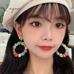 New Fashion Boho Colorful Beaded Flower Earrings for Women Exquisite Copper Needle Earrings Sweet Party Jewelry Holiday Gifts