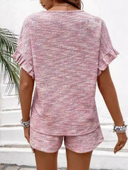Heathered Round Neck Top and Shorts Set