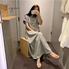 Ingvn - Summer Outfits Women Summer Maxi Dress Elegant Beach Sundress Casual Vestidos Female Party Short Sleeve Robe Kaftan