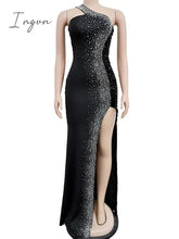 Ingvn - Sexy One Shoulder Backless Diamond Sequin Long Bodycon Dress Women Club Party High Split Sleeveless Elegant Slim Dress