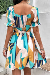 Ingvn - Printed Smocked Waist Flounce Sleeve Dress