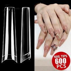 Transparent Stiletto Fake Nail Tips Acrylic False Nail Tips Long Shape Half Cover Coffin Professional Nail Art