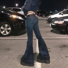 y2k Flare Jeans Casual Low Rise Cute Trousers Aesthetic Streetwear Vintage Cargo Pants Women Korean Distressed Mom Jeans