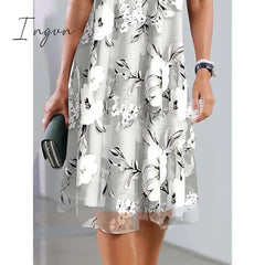 Ingvn - Women's Casual Dress Chiffon Dress Summer Dress Floral Print Crew Neck Midi Dress Fashion Streetwear Outdoor Daily Short Sleeve Regular Fit Gray Summer Spring S M L XL XXL