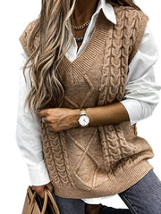 V-Neck Knit Vest: Casual, Comfortable & Chic - Perfect for Spring/Fall, Solid Color, With Mid-Stretch for a Flattering Fit