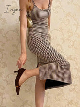 Ingvn - Women's Dresses Party Sexy Dresses Elegant Summer Women's Houndstooth Print Tight Bandage Dresses Club Gala Party Long Dres