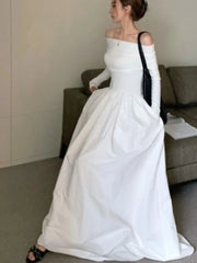 Y2k Fashion Evening Party Maxi White Dress Women Korean Off Shoulder Long Sleeve Birthday Robe Autumn Streetwear Corset Clothes