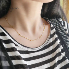 New Trendy Simple Golden Plated Bead Snake Chain Necklace for Women Exquisite Stainless Steel Chain Sweet Elegant Party Gifts