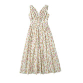 New Women Bow V Neck Floral Print Tank Summer Dress Sexy Sleeveless High Waist Elegant Holiday Party Dresses Midi Robe