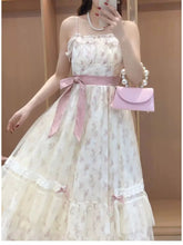 2025 Summer French Sweet Floral Sling Dress Women Bow Tie Mesh Slim Fit Dresses Korean Elegant A-Line Casual Fashion Clothing