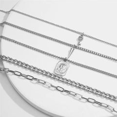 INGVN Punk Multilayer Chains Chunky Necklace Set Goth Spike Rivet Portrait Key Pendant Necklace Women Men Statement Jewelry