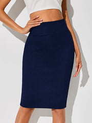 Elegant High-Waist Pencil Skirt for Women - Solid Color, Stretchy Polyester Blend, Machine Washable - Perfect for Spring/Summer/Fall