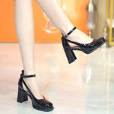 Ingvn Women's Shoes Pumps Heeled Footwear Wedge with Platform Waterproof Sandals for Woman High Heels Chunky Summer Block Heel F