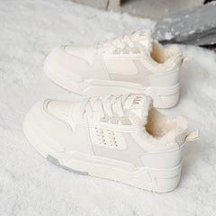 Plus Size Women's Comfortable Plush Lined Low Top Casual Lace Up Sneakers, Outdoor Shoes