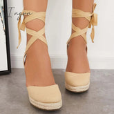 Ingvn - Lace up Espadrille Wedges Platform Heel Singback Sandals