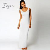 Ingvn - High Stretch Tank Robe Spring Summer Thin Long Dress Vestidos Elegant Women Sexy Dress O-neck Sleeveless Slim Maxi Dress