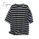 Ingvn - Women Striped Cotton T Shirt Short Sleeve O Neck Tees Ladies Casual Tee Shirt Street Wear Top 6L42