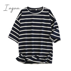 Ingvn - Women Striped Cotton T Shirt Short Sleeve O Neck Tees Ladies Casual Tee Shirt Street Wear Top 6L42