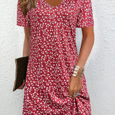 Flattering V Neck Allover Print Dress - Casual Short Sleeve for Spring & Summer - Lightweight, Flowy Womens Clothing for Everyday Chic