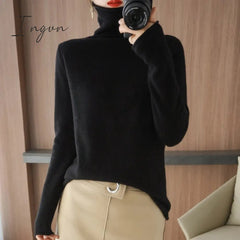 Ingvn - 100% Pure Wool Cashmere Sweater Fall/Winter Pile Collar Pullover Korean Fashion Casual Knitted Tops Women Jacket Long Sleeve