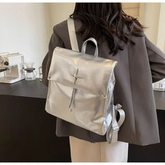 Ingvn Silvery Womens Backpack Fashion Pu Leather Trend Backpacks for Ladies Casual Versatile High Street Female Bag
