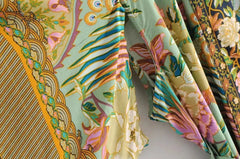 Ingvn - women peacock floral print bat sleeve beach Bohemian Kimono robe Ladies V neck Tassel Summer happie dress vestidos