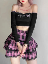 Mall Goth Gothic Lace Ruffle Mini Skirts Womens Harajuku Fairy Grunge Pink Plaid Pleated Skirt Japanese Lolita Streetwear