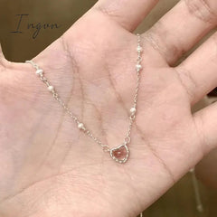 Korean Pink Heart Shape Necklace For Women Fashion Shiny Crystal Pendant Necklace Rhinestone Chain Party Aesthetic Jewelry Gift