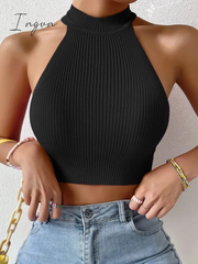 Ingvn - Summer Dopamine Women Basics Casual Knit Sleeveless Corset Halter Crossfit Crop Top Y2k Clothes Femme Stretch Sweater Tank