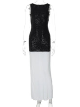 Ingvn Autumn New in Backless Sequins Patchwork Long Party Dress Women's Sexy O-neck Sleeveless Bodycon Tank Dresses Streetwear