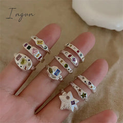 Aesthetic Rings For Women Heart Star Colorful Zircon crystal Minimalist Open Adjustable Finger Rings Fashion Band Female Bijoux