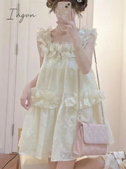 Ingvn - Japanese Lolita Kawaii Mini Dress Women Korea Sweet Suspender Party Mini Dress Female France Elegant Fairy Dress Summer 2023 New