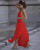 Ingvn - Sexy Backless Sleeveless Tassel Maxi Dress