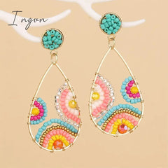 New Fashion Boho Colorful Bead Earrings for Women Exquisite Copper Needle Earrings Sweet Niche Design Party Jewelry Gifts