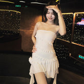 cross-border summer new style dress ruffled flower bud waist dress one-shoulder tube top hip skirt