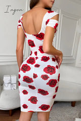 Ingvn - Casual Print Fold V Neck Short Sleeve Dress Dresses