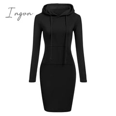Ingvn - Autumn And Winter Hoodie Dress Elegant Long Sleeve Pocket Combining Casual Women's Midi Dresses