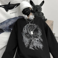Retro dark printed sweatshirt for couples to wear loose black long sleeve top fashionable wide Songyuan night style album top