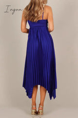 Ingvn - Sexy Elegant Solid Fold V Neck Irregular Dress Dresses