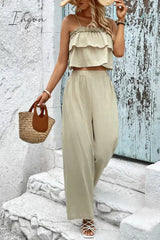 Ingvn - Frill Trim Cami and Wide Leg Pants Set