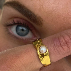 INGVN Vintage Style Ring 18K PVD gold plated Fresh Water Pearl Stainless Steel Jewelry Elegant Imitation Ring Accessories New